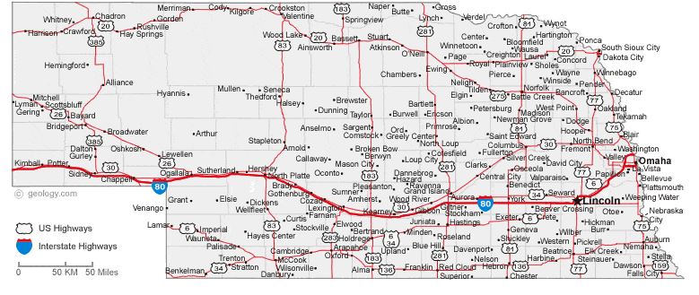 Road map of Nebraska